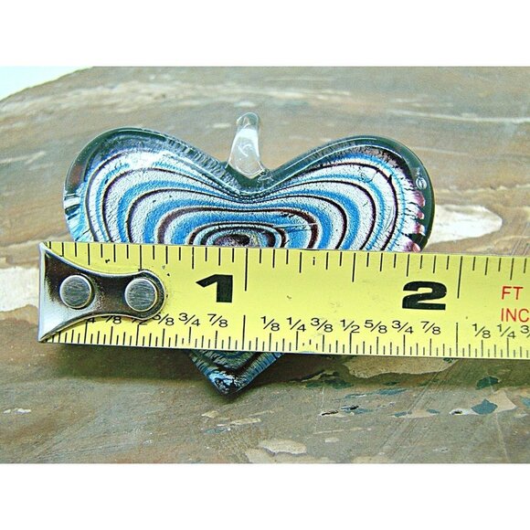 Heart Shaped Lampwork Glass Art Pendant Charm Purple Blue Tone Swirl Design - Picture 5 of 6